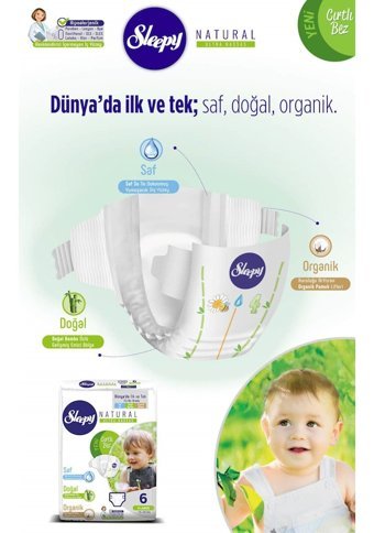 Sleepy Natural Ultra Hassas 6 Numara Organik Cırtlı Bebek Bezi 240 Adet