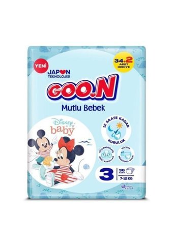 Goon Mutlu Bebek Midi 3 Numara Cırtlı Bebek Bezi 36 Adet