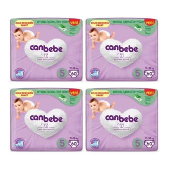 Canbebe Aylık Ekonomik Paket 5 Numara Bantlı Bebek Bezi 4x60 Adet
