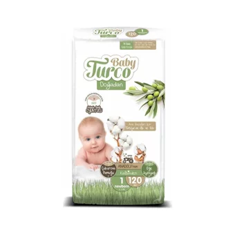 Baby Turco Doğadan Yenidoğan 1 Numara Göbek Oyuntulu Bantlı Bebek Bezi 120 Adet