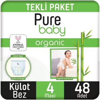 Pure Baby Bambu Özlü 4 Numara Organik Külot Bebek Bezi 48 Adet