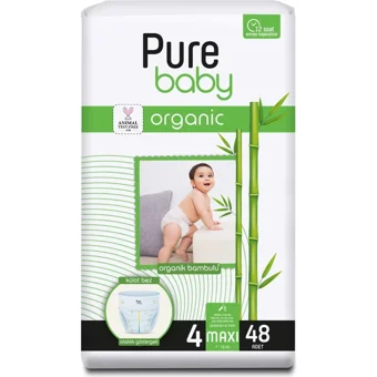 Pure Baby Bambu Özlü 4 Numara Organik Külot Bebek Bezi 48 Adet