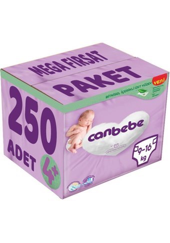 Canbebe Maxi Plus Mega Fırsat Paketi 4 + Numara Bantlı Bebek Bezi 250 Adet