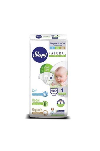 Sleepy Natural Yenidoğan 1 Numara Organik Cırtlı Bebek Bezi 200 Adet