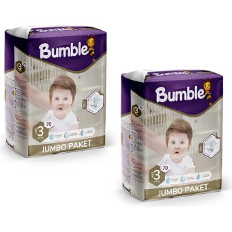 Bumble Jumbo Paket 3 Numara Cırtlı Bebek Bezi 2x70 Adet