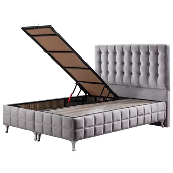 Setay Karmen 90x190 cm Başlıklı Yataklı Sandıklı Tek Kişilik Baza Seti Gri