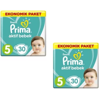 Prima Aktif Bebek 5 Numara Cırtlı Bebek Bezi 2x30 Adet