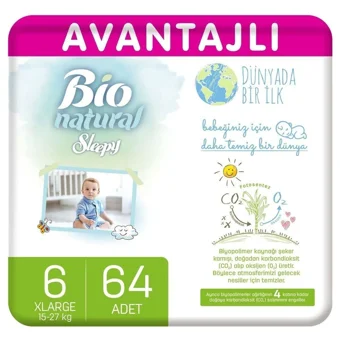 Sleepy Bio Natural XLarge 6 Numara Organik Cırtlı Bebek Bezi 64 Adet