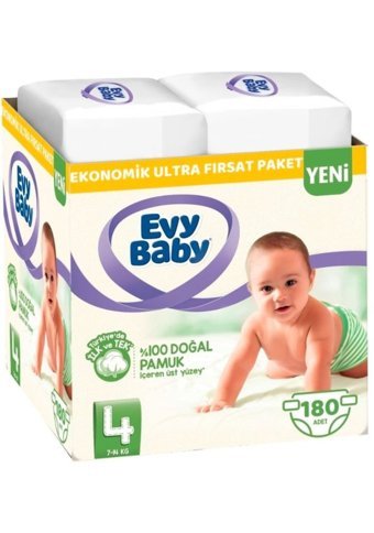 Evy Baby Ekonomik Ultra Fırsat Paketi 4 Numara Cırtlı Bebek Bezi 180 Adet