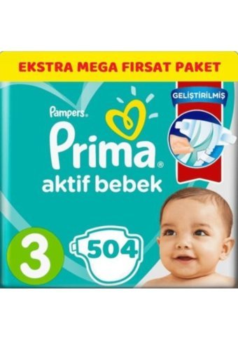 Prima Aktif Bebek 3 Numara Cırtlı Bebek Bezi 504 Adet