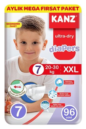 Kanz Ultra-Dry XXLarge 7 Numara Cırtlı Bebek Bezi 96 Adet