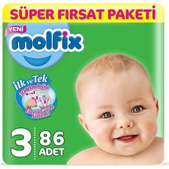 Molfix 3D Midi 3 Numara Cırtlı Bebek Bezi 86 Adet