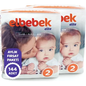Elbebek Elite Mini 2 Numara Cırtlı Bebek Bezi 144 Adet