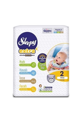 Sleepy Extra 2 Numara Organik Cırtlı Bebek Bezi 204 Adet