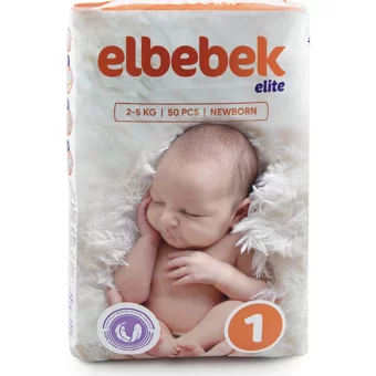 Elbebek Elite Ekonomik Paket Yenidoğan 1 Numara Cırtlı Bebek Bezi 50 Adet