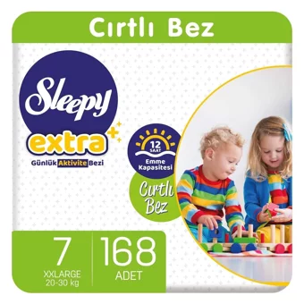 Sleepy Extra 7 Numara Organik Cırtlı Bebek Bezi 168 Adet