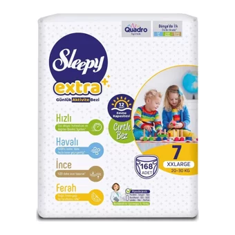 Sleepy Extra 7 Numara Organik Cırtlı Bebek Bezi 168 Adet