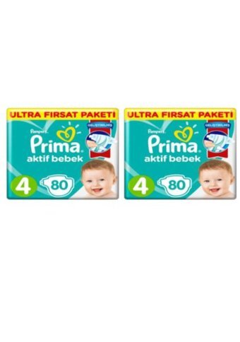 Prima Aktif Bebek 4 Numara Cırtı Bebek Bezi 2x80 Adet
