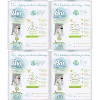 Sleepy Bio Natural Junior 5 Numara Organik Cırtlı Bebek Bezi 4x80 Adet