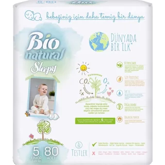 Sleepy Bio Natural Junior 5 Numara Organik Cırtlı Bebek Bezi 4x80 Adet
