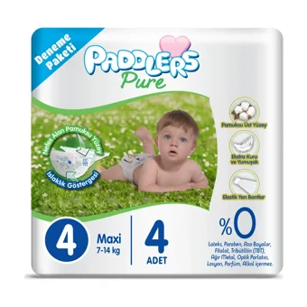 Paddlers Pure 4 Numara Organik Cırtlı Bebek Bezi 4 Adet