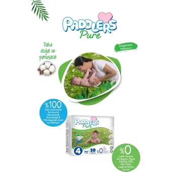 Paddlers Pure 4 Numara Organik Cırtlı Bebek Bezi 4 Adet