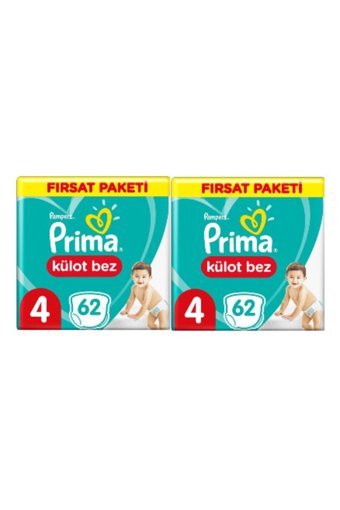 Prima Fırsat Paketi 4 Numara Külot Bebek Bezi 2x62 Adet