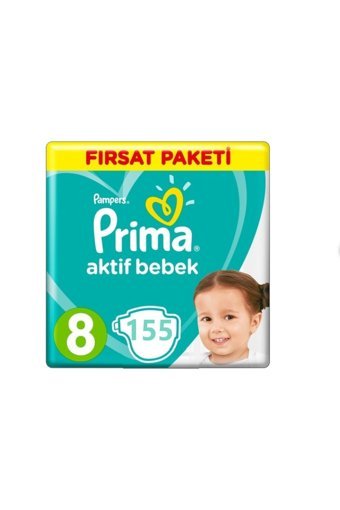 Prima Aktif Bebek 8 Numara Cırtlı Bebek Bezi 155 Adet