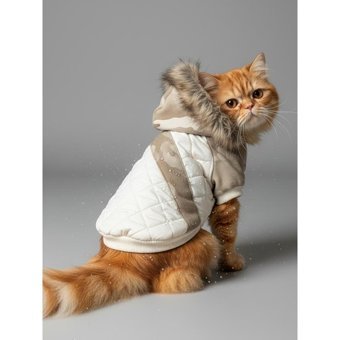 Kemique Kamuflaj Desenli Creamy Camo Kedi Montu Kışlık Ceket - XL - Krem
