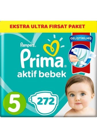 Prima Aktif Bebek 5 Numara Cırtlı Bebek Bezi 272 Adet
