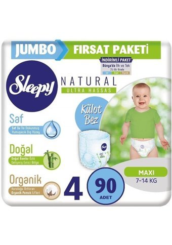 Sleepy Natural 4 Numara Organik Külot Bebek Bezi 90 Adet