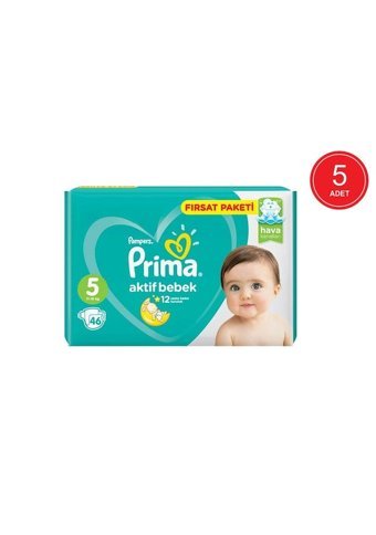 Prima Aktif Bebek 5 Numara Cırtlı Bebek Bezi 5x46 Adet