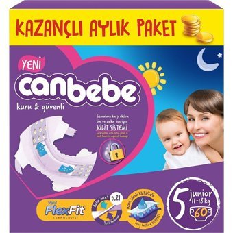 Canbebe Kazançlı Aylık Paket 5 Numara Bantlı Bebek Bezi 60 Adet