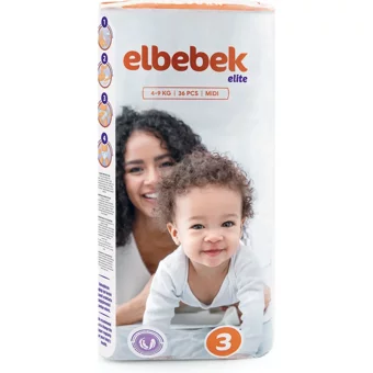 Elbebek Elite Ekonomik Paket Midi 3 Numara Cırtlı Bebek Bezi 36 Adet