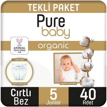 Sleepy Pure Baby 5 Numara Organik Cırtlı Bebek Bezi 40 Adet