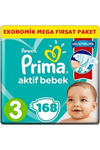 Prima Aktif Bebek 3 Numara Cırtlı Bebek Bezi 168 Adet