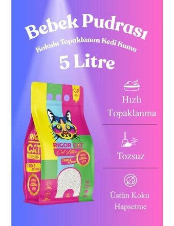 Rigor Cat Bebek Pudralı Topaklanan Kedi Kumu 5lt