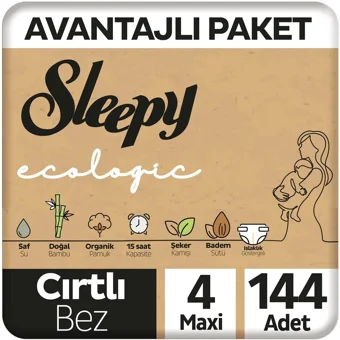 Sleepy Ecologic 4 Numara Organik Cırtlı Bebek Bezi 144 Adet