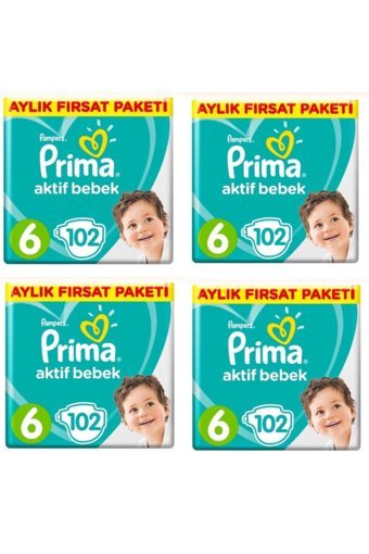 Prima Aktif Bebek 6 Numara Cırtlı Bebek Bezi 4x102 Adet