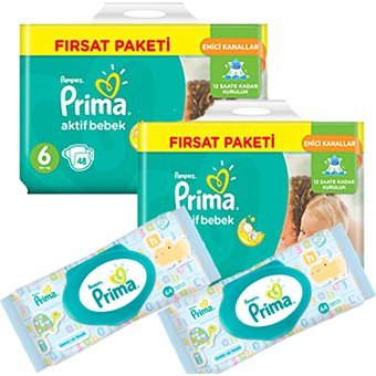 Prima Fırsat Paketi 6 Numara Cırtlı Bebek Bezi 2x48 Adet