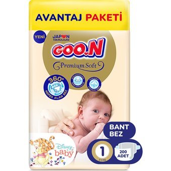 Goon Premium Soft Yenidoğan 1 Numara Bantlı Bebek Bezi 200 Adet