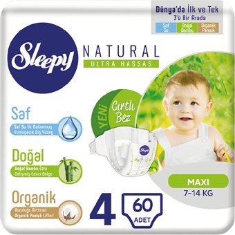 Sleepy Natural 4 Numara Organik Cırtlı Bebek Bezi 2x30 Adet