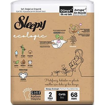 Sleepy Ecologic Yenidoğan 1-2 Numara Organik Cırtlı Bebek Bezi 68 Adet