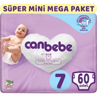 Canbebe Xx Large Süper Mini Mega Paket 7 Numara Bantlı Bebek Bezi 6x60 Adet