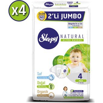 Sleepy Natural Ultra Hassas XL Plus 6 + Numara Organik Cırtlı Bebek Bezi 4x36 Adet
