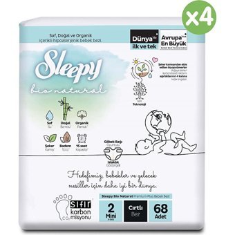 Sleepy Bio Natural 2 Numara Organik Cırtlı Bebek Bezi 272 Adet