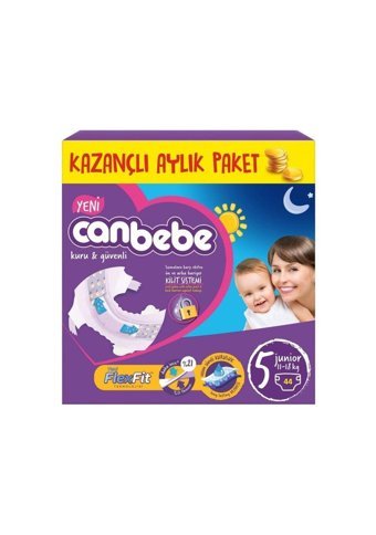 Canbebe Junior Kazançlı Aylık Fırsat Paketi 5 Numara Bantlı Bebek Bezi 44 Adet
