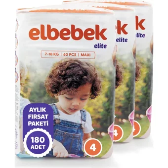 Elbebek Elite Maxi 4 Numara Cırtlı Bebek Bezi 180 Adet