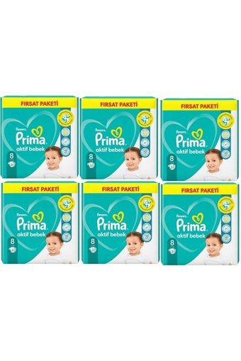 Prima Aktif Bebek 8 Numara Cırtlı Bebek Bezi 6x31 Adet