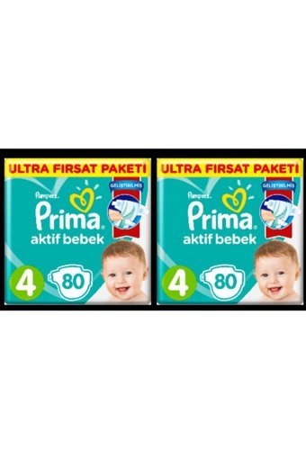 Prima Aktif Bebek 4 Numara Cırtlı Bebek Bezi 2x80 Adet